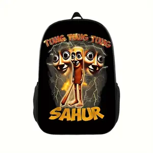 Tung Tung Tung Sahur Printed Backpack Lightweight Durable Polyester Travel Bag with Adjustable Straps Separate Laptop Compartment Stylish Graphic Design for Commuters College Essentials