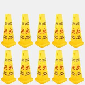 10-Pack 26-Inch Yellow Floor Safety Cones - High-Visibility Caution Wet Floor Signs - 4-Sided Design - Bilingual Wet Signs for Indoor and Outdoor Use - Promote Public Safety  DO