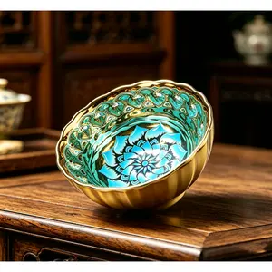 Golden Orchid Blooming Fortune Plain Cup Character Porcelain Teacup Colorful Glow-in-the-Dark Iridescent Rainbow Hued Art & Tradition Symbol of Prosperity 9.6cm Diameter 6cm Height