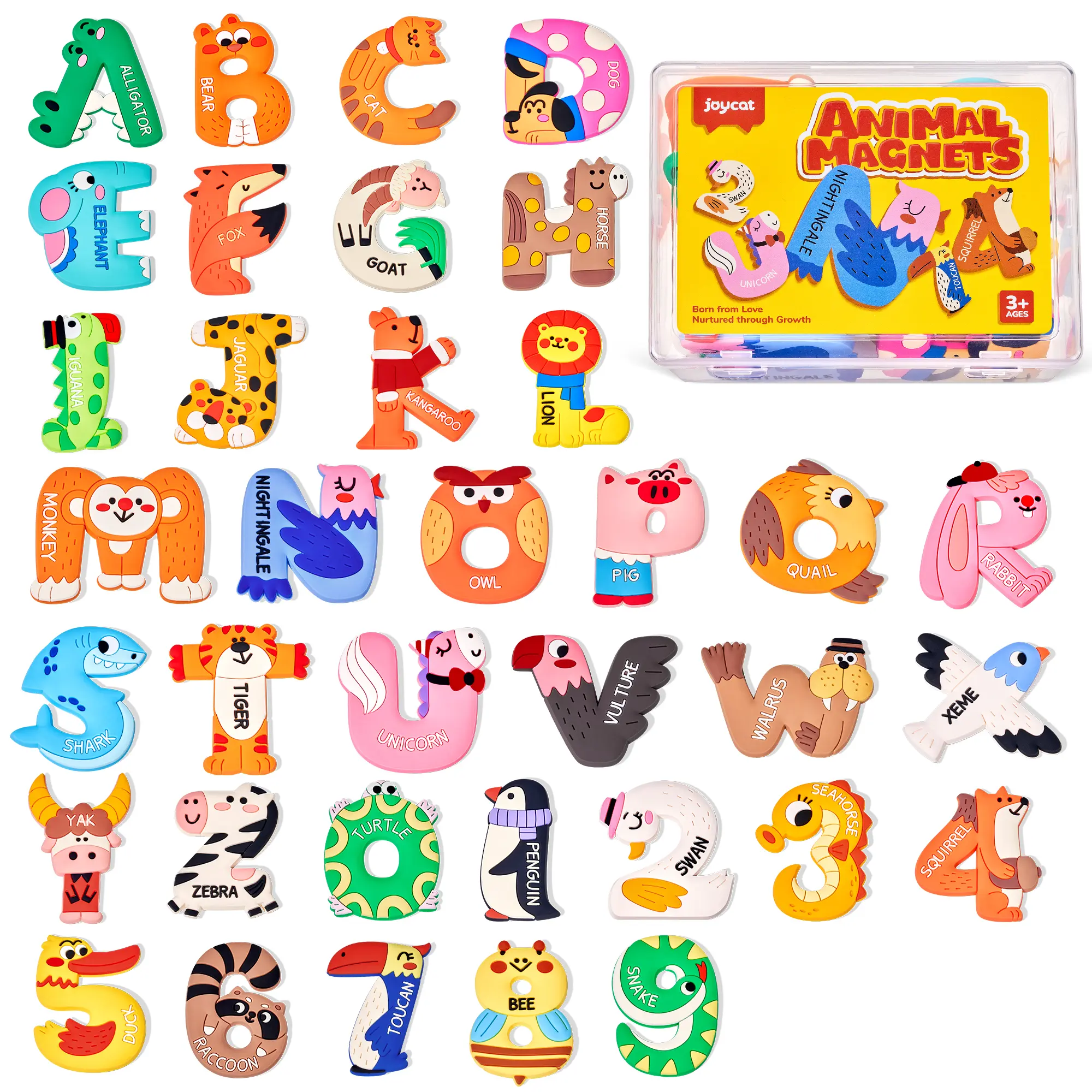 JoyCat Magnetic Letters and Numbers Fridge Magnets - Soft PVC Interactive Screen-Free Maths Toy Set with 26 Animal-Themed Alphabet Letters, 0-9 Numbers, Refrigerator Decorating Magnet for Toddlers, Ideal Birthday Gift, Interactive Maths Toys summerwins,su