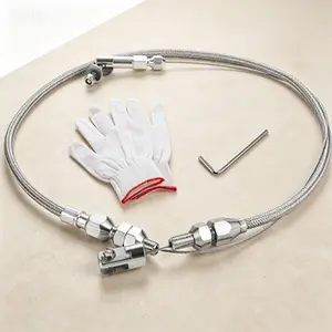 Stainless Steel Braided Throttle Cable 24 Inch Universal Locking Kit with Aluminum Fitting & Ferrule, Accelerator Cable Adjustable, Automotive Replacement Throttle Cable with Braided Covering, Universal Fit Throttle Cable Locking Kit