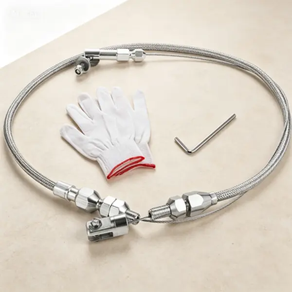 Stainless Steel Braided Throttle Cable 24 Inch Universal Locking Kit with Aluminum Fitting & Ferrule, Accelerator Cable Adjustable, Automotive Replacement Throttle Cable with Braided Covering, Universal Fit Throttle Cable Locking Kit