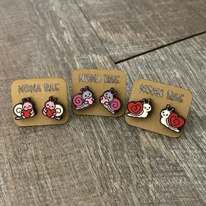 Valentine Snail Earrings – Love Snails with Heart Shells Wooden Studs