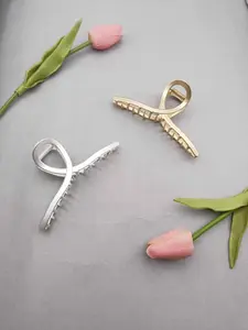 1pc 12cm Cross Rope Metal Geometric Hair Clip, Durable Metal Material, Strong Grip, Ideal for Bright Multi-Ponytails, Secure Hairstyling Tool