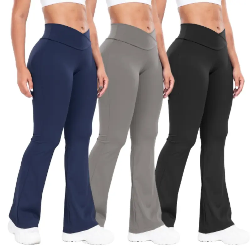 Women's High-Waist Flared Yoga Pants - Slim Fit, Stretchy Nylon Activewear with Cross Waist Detail, Perfect for Sports & Casual Wear