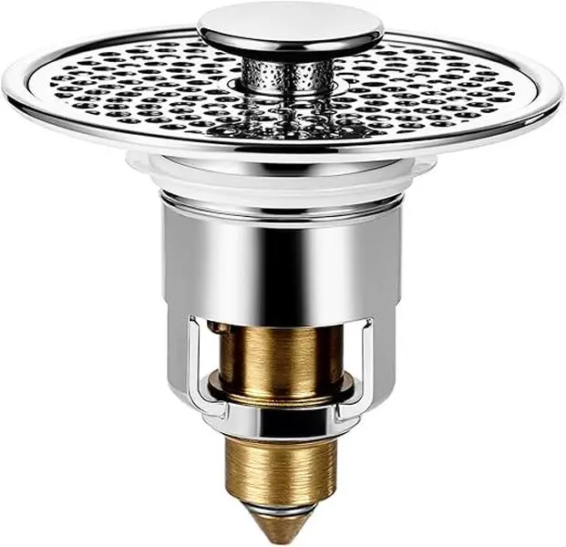 Innovative Push Button Bath Drain Cover - Metal (Solid Brass Core, Stainless Steel Stopper), Chrome Finish, 0.94"-1.3" Drain Fit, 3 Adjustable Rubber Gaskets, Smooth, Easy Installation, Water Control, Fast Draining, Durable Daily Use, Face-Friendly Design