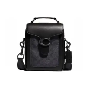 COACH Tabby 16 Classic Logo Shoulder Bag for Men – Coated Canvas and Premium Calfskin, Crossbody Style, Black