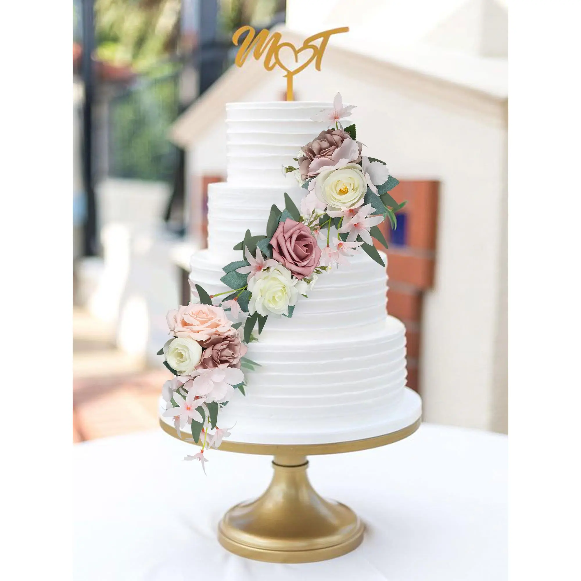 Rinlong 3Pcs Dusty Rose Cake Flowers Decoration Toppers