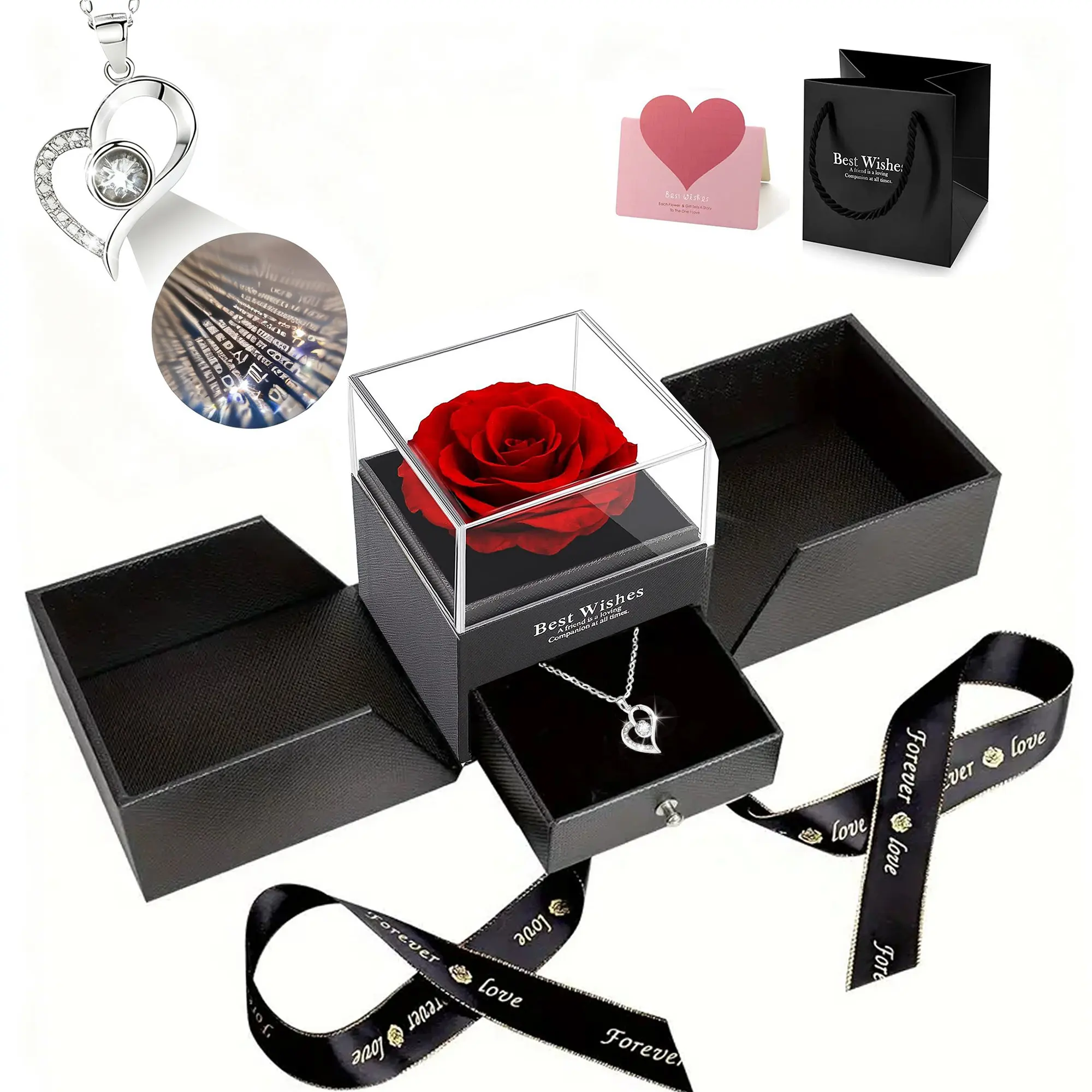 Heart Shaped Ruby Necklace with Heart Pattern - 100 Languages I Love You Laser Projection, Premium Gift Box, Romantic Sweet Gift for Wife Mom, Ideal for Mother's Day Christmas 2026 Souvenir, Symbol of Eternal Love