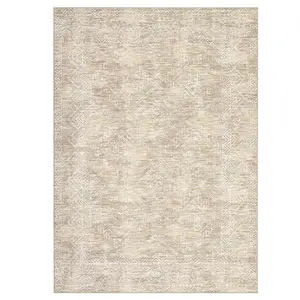 5 x 7 ft Polyester Cashmere Beige Rectangular Hallway Bathroom Entryway Kitchen Office Foldable Geometric Modern Washable Area Rug