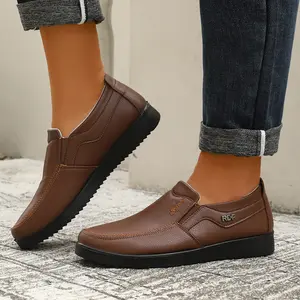 Men's Slip-On Leather Shoes, Soft Non-Slip Sole Business Casual Loafers, Comfortable Elderly/Dad Shoes for Daily Commute