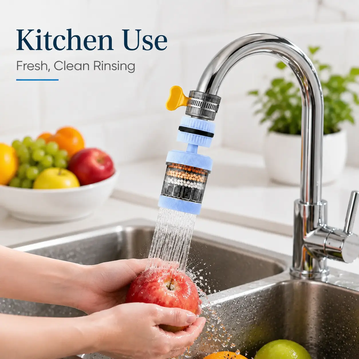 Multi-Layer Filtration Faucet Water Filter & Shower Spray Head Attachment - Fine Even Water Flow, Easy Installation for Kitchen, Bathroom Sink Use