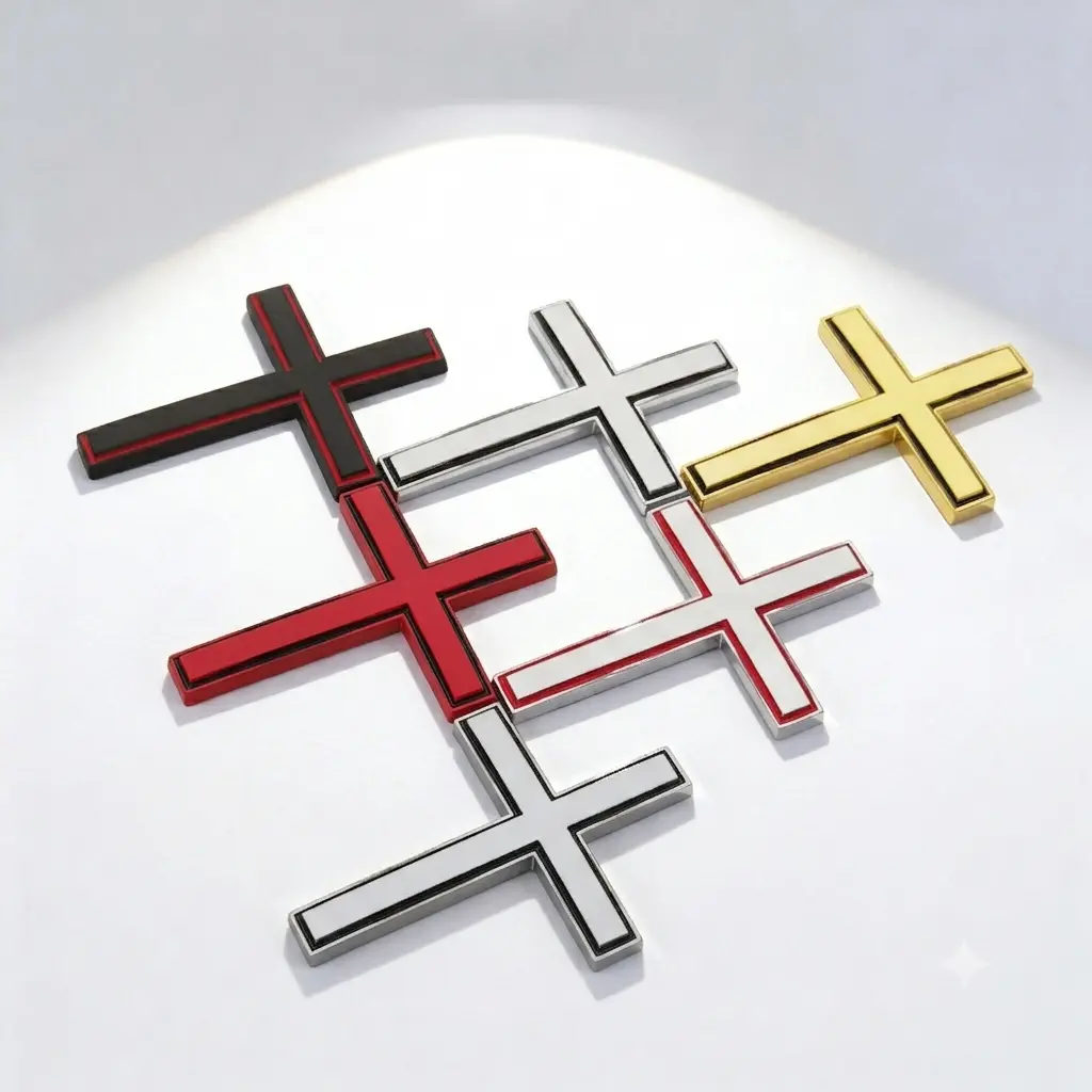 3D Metal Cross Car Sticker, Personalized Automotive Exterior Decorative Emblem for Covering Car Body Scratches