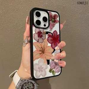 Beaded Flower 2D Print Magnetic Phone Case for iPhone 15 16 14 17 Pro Max 13 12 11 Plus Air Cellphone Shockproof Protector Acrylic MagSafe Cover Supports Wireless Charging Smartphone protective cover Casing Protector Gift