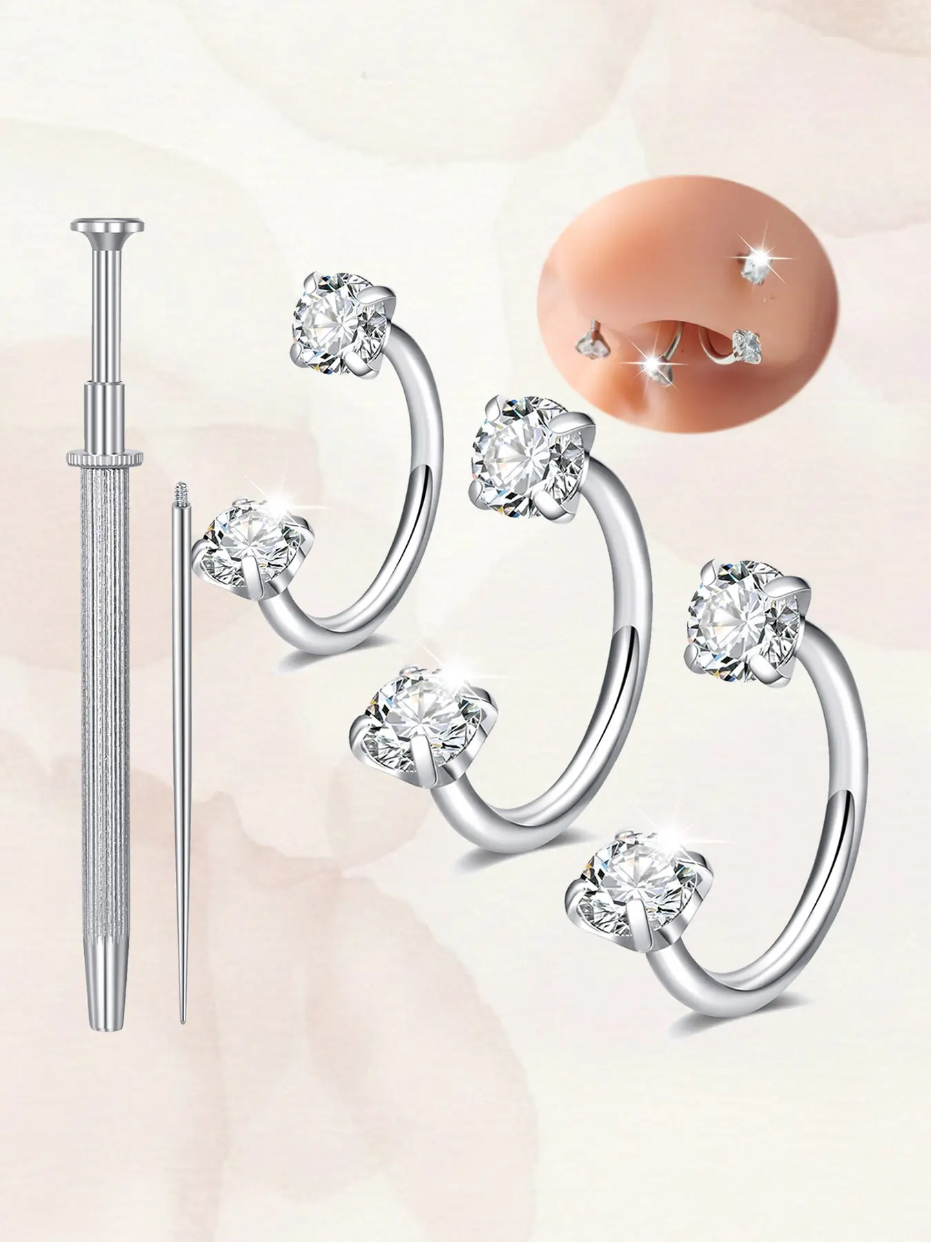 20G Surgical Steel Horseshoe Nose Ring Hoops for Women, Double CZ U Shaped Septum Ring, 6mm 7mm 8mm Cartilage Helix Tragus Earring Hoop, Silver Gold Lip Piercing Jewelry Small Hoop