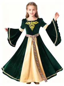 Middle Ages Girl Print Dress, Elegant Medieval Style Clothing for Children, Costume for Parties, Perfect for Historical Reenactments and Special Occasions