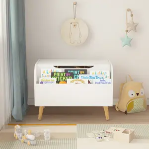 2 in 1 Toy Box with Front Bookshelf – Stores Books, Toys & Art Accessories. Perfect for Kids Room, Playroom or Nursery. Multifunctional Storage