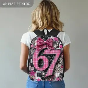 Single Piece Pink 67 Leopard Bow Print Backpack Durable 600D Oxford Cloth School Bag Adjustable Breathable Strap Large Capacity Fits 15in Laptop for Kids Teens School Travel Outdoor Use