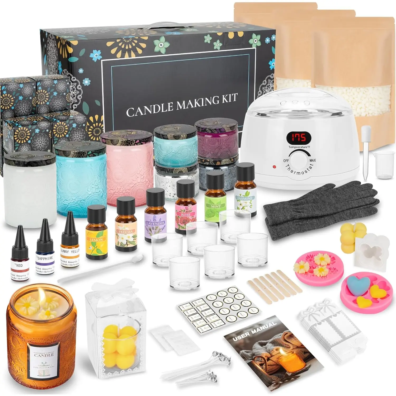 Candle Making Kit, Scented Candles Making Kit Supplies with Digital Soy Wax Melt Warmer Candle Making Complete Kit for Adults Beginners DIY Starters