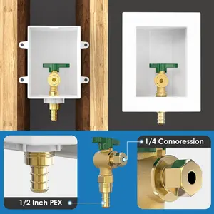 Pre-assembled Ice Maker Outlet Box, 1/2-Inch Pex Crimp x 1/4-Inch OD Compression Connection with 1/4-Inch Turn Ball Valve, Ice Maker Box