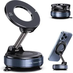 Vacuum Magnetic Suction Phone Holder, Foldable and Retractable Hands-Free Suction Cup Phone Mount for Car/Gym/Mirror/Smooth Surface, Compatible with iPhone Android and All Smartphones