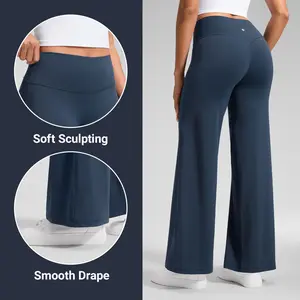 CRZ YOGA Softretch No Front Seam Wide Leg Pants 30"/32" for Women - High Waisted Yoga Lounge Buttery Soft Comfy Casual