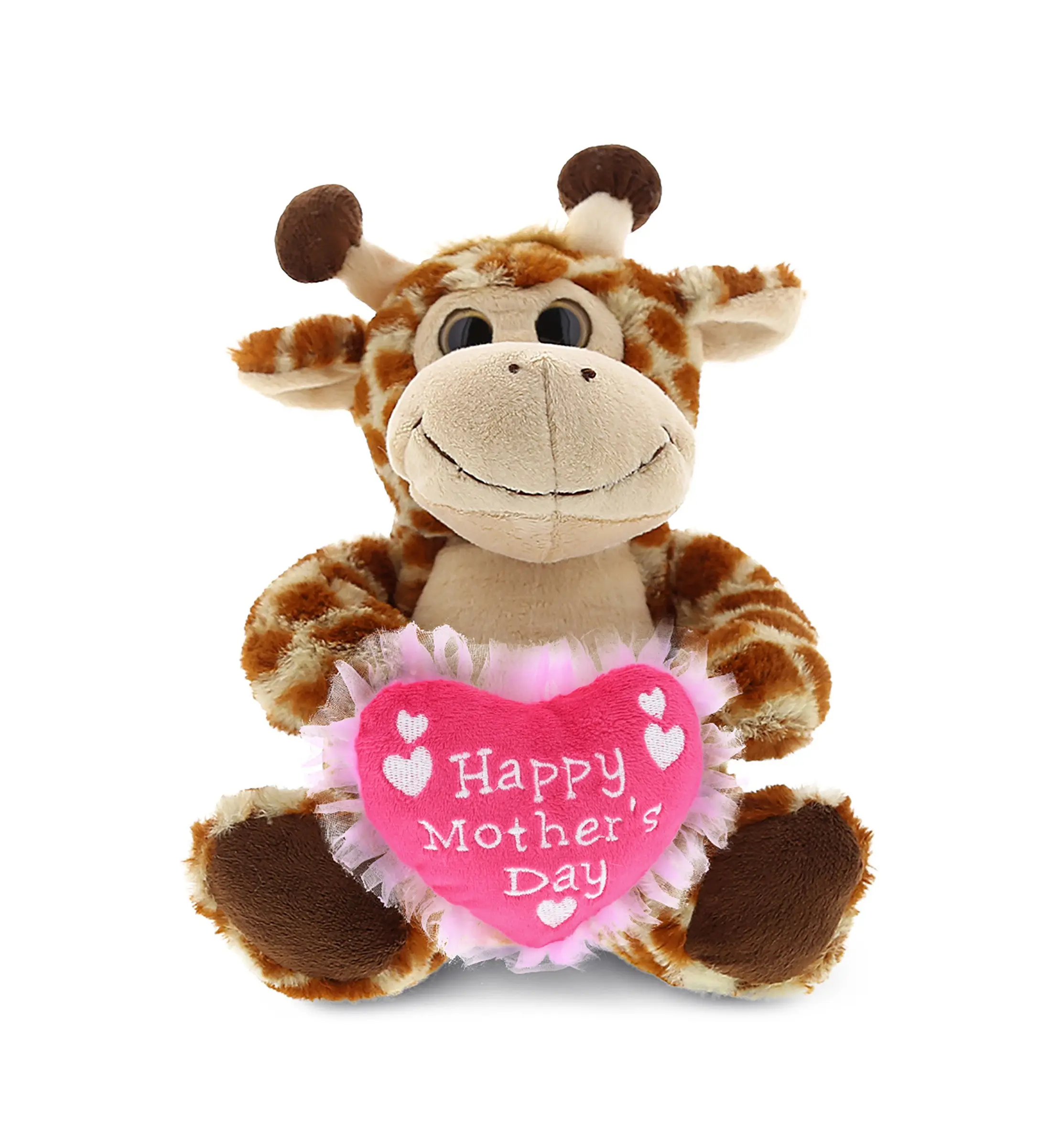 DOLLIBU Super-Soft Fabric Giraffe-Shape Stuffed Toy - 9" Tall Hypoallergenic Unisex Sitting Plush with Heart Detail, Bright Pink Tulle, Ages 0+, Desk Decor, Ideal Mother's Day Gift