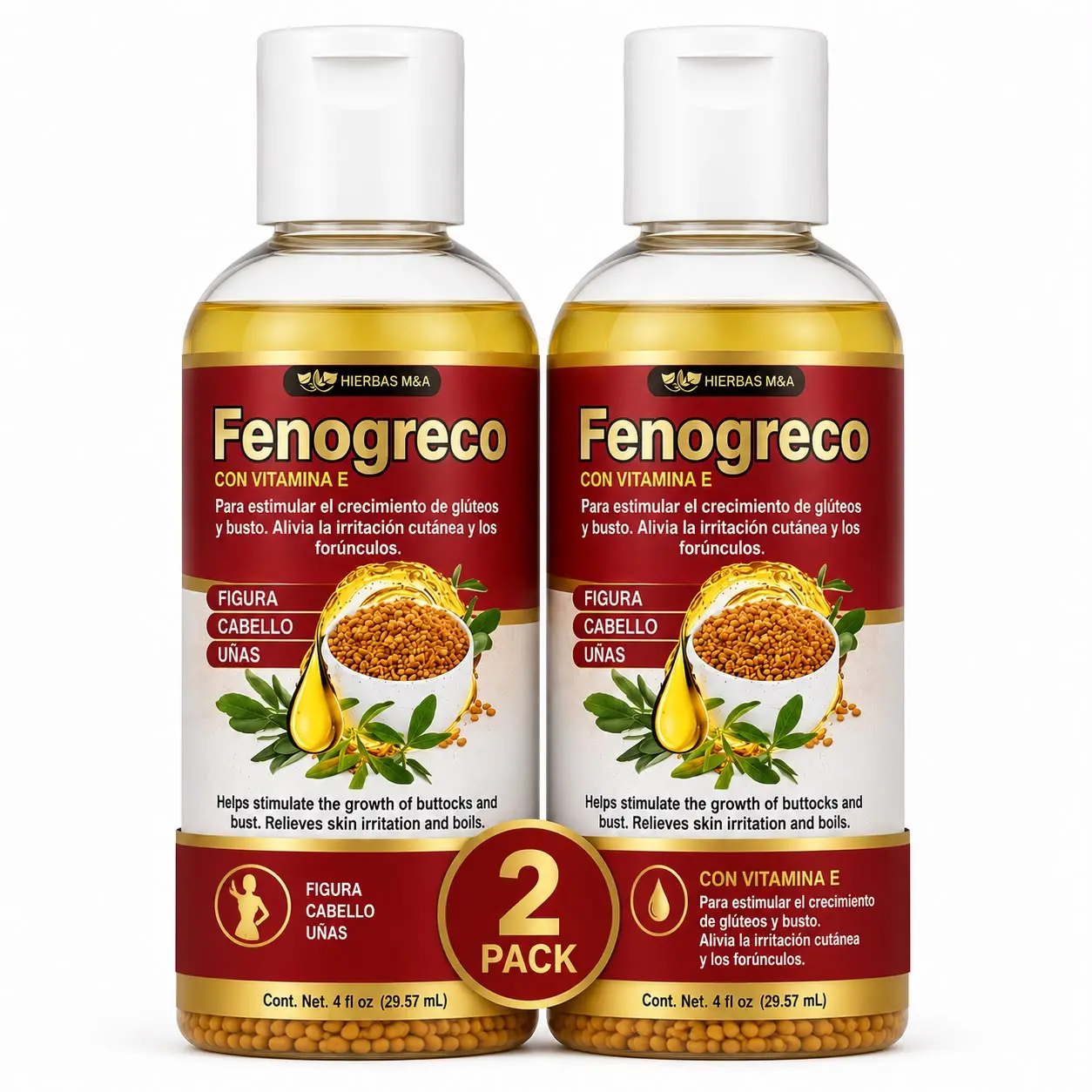 2 Pack Fenugreek Oil for Massage Body Oil Aceite de Fenogreco Premium Natural 30 ML. Massage Oil Masaje