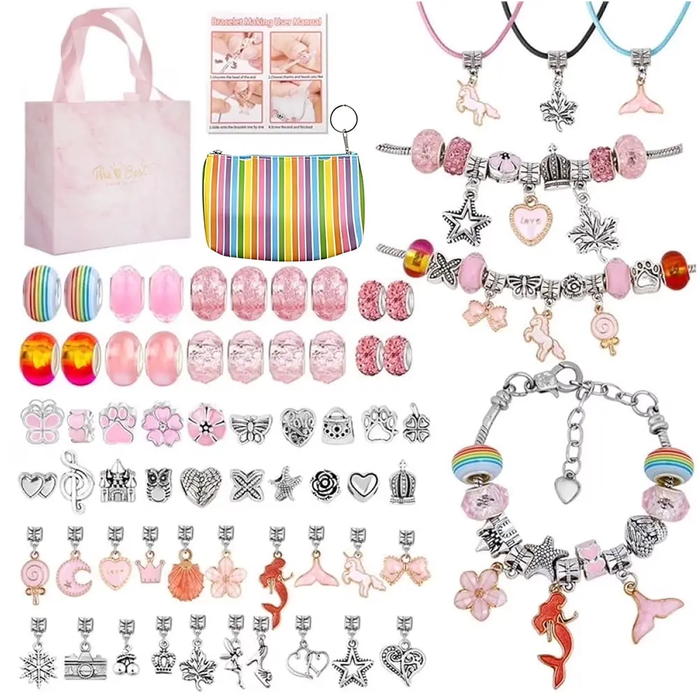 66-Piece Charm Bracelet Making Charm Kit, DIY Crafting Girlset, Creative Toy Gift for Girls (Toys & Hobbies, Beading & Jewelry Making Supplies)