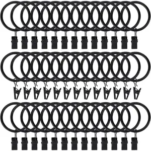 44pcs Curtain Rings with Clips Hooks 1.5 inch Rustproof Matte Metal Stainless Steel Drapery Rings for Tension Rod Bracket Eyelets Decorative Hangers, Vintage Black (1.5" Interior Diameter)