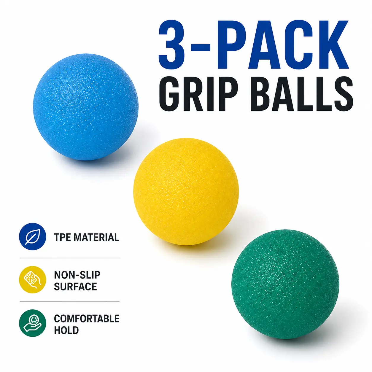 3-Pack Round TPE Handballs, Soft-Touch Multi-Color, Portable Everyday Desk Item for Sports & Outdoor Use