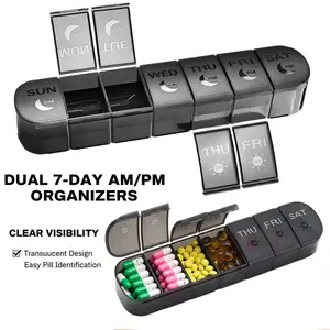 ASTRAVEA Extra Large Weekly Pill Organizer 2 Times a Day  AM/PM 7 Day Pill Box, 14 Compartments Large Case for Vitamins, Fish Oil, Supplements & Gummies (Black) Healthcare Proteins