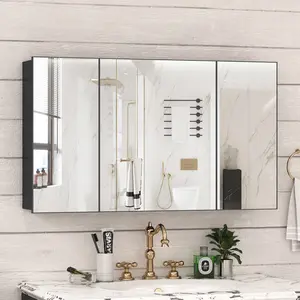 Medicine Cabinet with Mirror and Shelves, Oversized Bathroom Wall Storage Organizer Over The Vanity, Toilet, Recessed or Surface Mount, 39.4" L x 23.6" H, Black