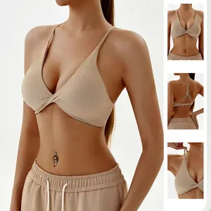 2025 Women Athletic Leisurewear Pastel Supportive Deep-V Active Twist Crop Top