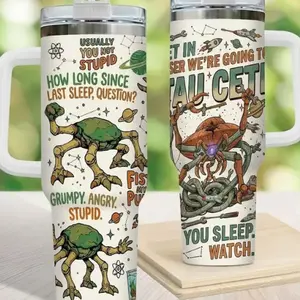 Amaze Tumbler, Retro Sci-Fi Alien Travel Mug, Funny Space Quote Cup, Book Lover Gift, Insulated Stainless Steel Tumbler with Handle & Straw, Nerdy Reader Aesthetic