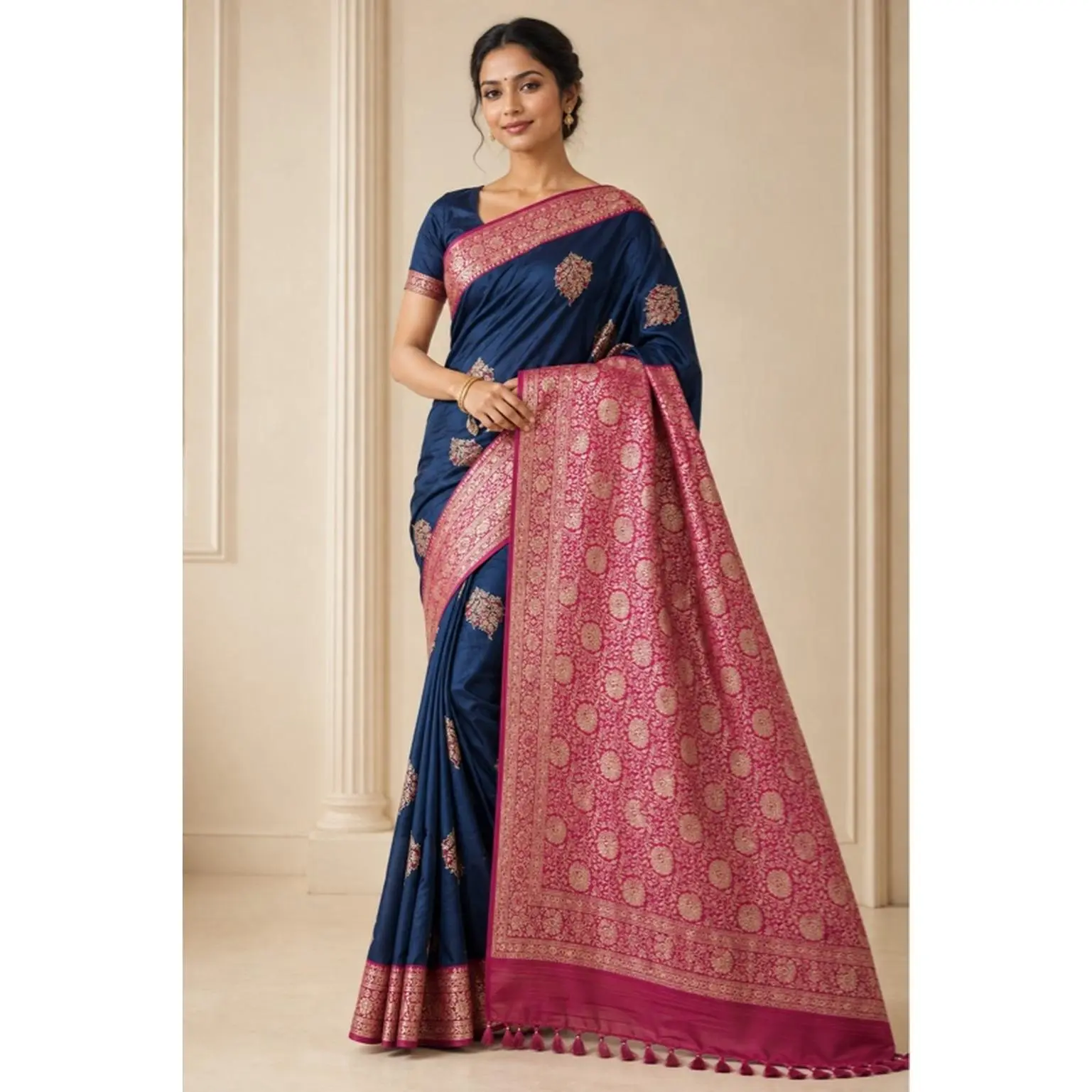 Silk Saree with Diamonds and Fully Stitched Blouse Size 40-45