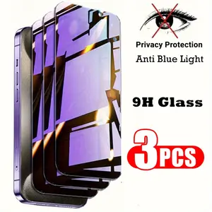 3pcs Anti-Blue Light, Protective, Privacy Screen Protectors for Smartphone, iPhone 17Air/16e/15/14/13/12/11/Pro/Pro Max/Plus/mini/X/XS/XR,Full Coverage 9H Hardness Ultra HD,Anti-Blue Light,Privacy Protection,Scratch Resistance,Easy to install