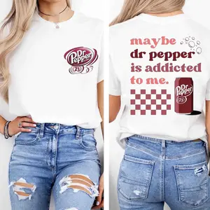Dr Pepper Addicted T-Shirt, Funny Soda Can & Quote 2-Sided Graphic Design, Trendy Unisex Cotton Tee for Men & Women Casual Streetwear Top
