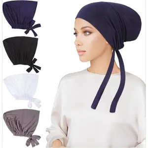 Women Hijab Undercap 4 Pcs Islamic Muslim Under Hijab Cap Inner Under Scarf Hat Turban with Tie Back Closure - Home Improvement