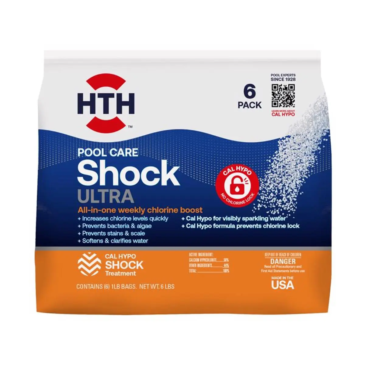 HTH 8399800 Ultra Granule Shock Saltwater Water Treatment - 6 lbs, for Fish & Aquatic Supplies, applies directly, clarifies water, disinfects, increases chlorine levels, prevents stains & scale