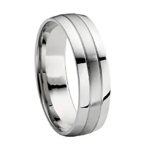Two Tone Titanium Brushed & Polished Finish Wedding Band-7mm