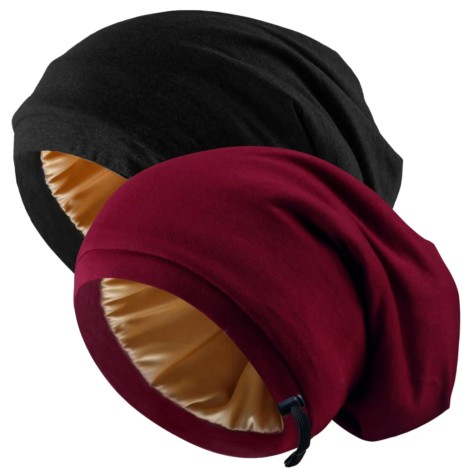 Bonnet Hair Wrap  2 Pcs Adjustable Silk Satin Sleeping Silk Lined Slouchy with Adjustable Strap