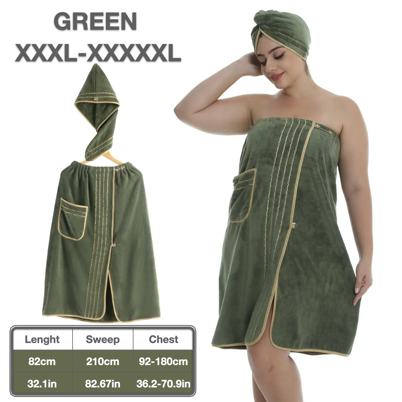 Women's Plus Size Bathing Robe Set, Soft Coral Fleece Material, Adjustable Fit M-Xxxxxl, Ideal for Home & Travel Use