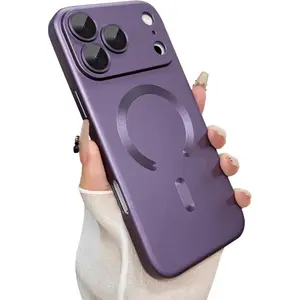Magnetic Phone Cases for iPhone 17 Pro Max 16 15 14 13 Pro Max Case with Camera Lens Protector Compatible with Magnetic, Slim Shockproof Bumper Soft Silicone Metallic Luster Phone Case for iPhone 17 Pro Max, Purple