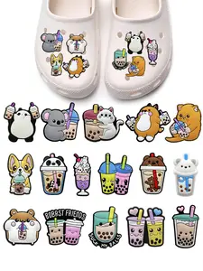 16pcs Cute Pearl Milk Tea Shoe Charms For Crocs Bubble Slides Clogs Sandals,PVC Shoe Decorations Accessories Buckle For Christmas Birthday Gifts