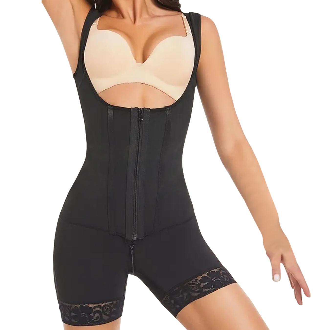 Colombian Shapewear Bodysuit with Zipper & Hooks - Butt Lifter Waist Trainer for Body Sculpting Recovery C-Section Postpartum Girdle size fashion plus faja full brazilian shaper front waist trainer solid closure up sale stock control butt tummy woman