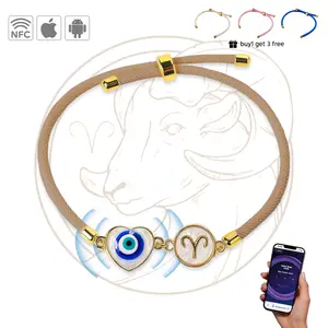Aries "Cosmic Guide" NFC Bracelet Set - Heart Evil Eye & Shell Zodiac Charm (With 4 Interchangeable Cords)