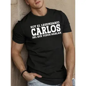 Men's I the Legendary Carlos (SoY El Legendario Carlos) Spanish Text TShirt Casual Round Neck Short Sleeve Summer Top Iconic Name Print Machine Washable Casual Attire & Fan Events Outfit F Same Style for Men and Women 2026 Summer Short-sleeved