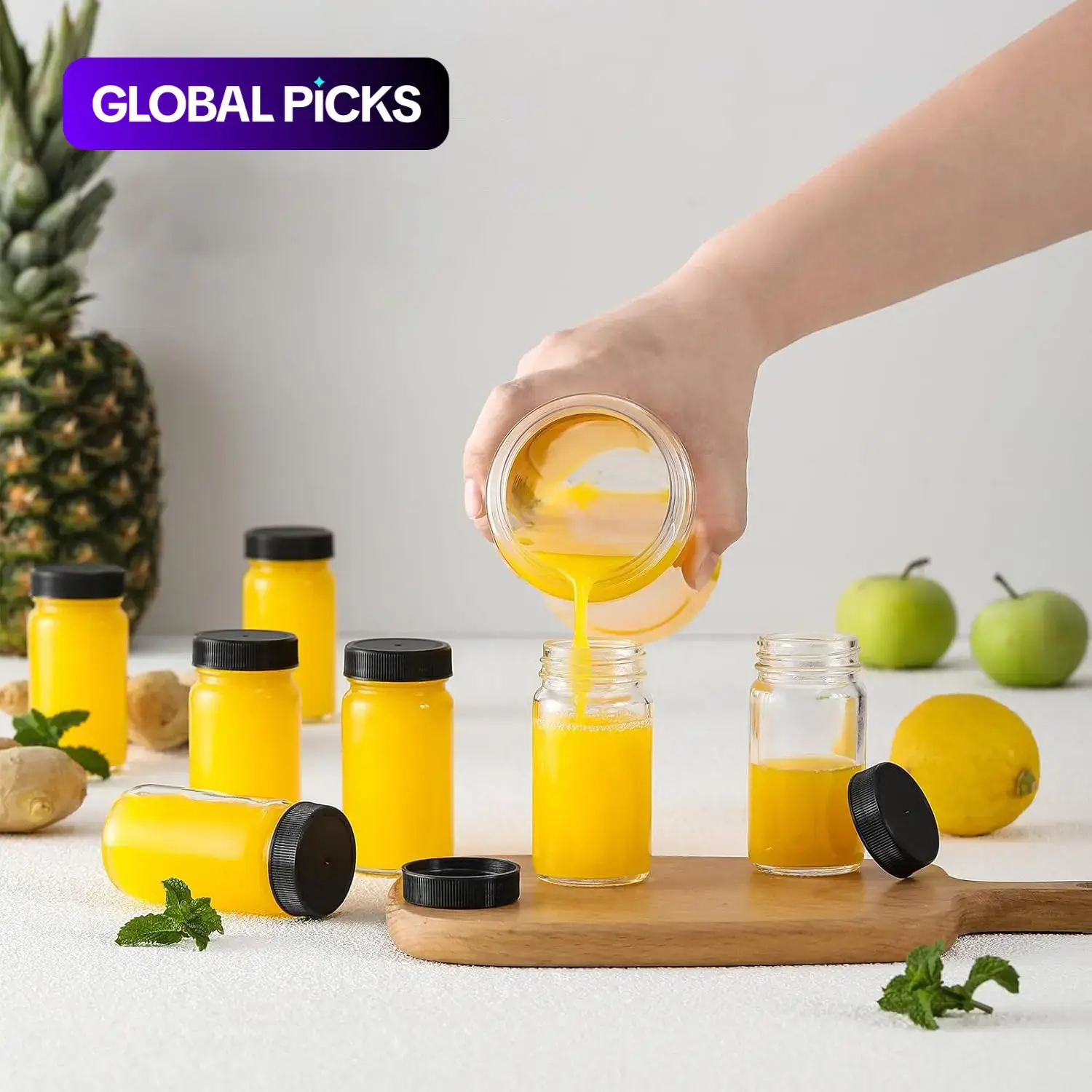 Small Glass Juice Storage Container with Lid and Label Sticker, 60 mL Leak-Proof Bottle with Classic Round Design #GLOBAL PICKS