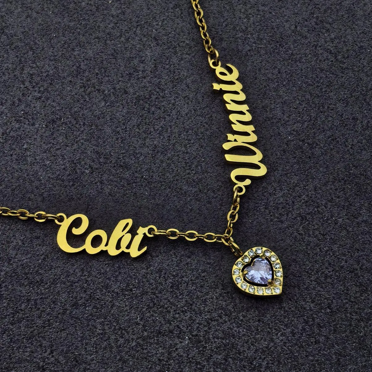 AS085 Twelfth Birthday Stone Custom Multiple Name Necklaces Stainless Steel Couple Name Necklaces Family Gifts